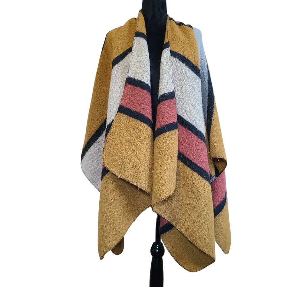 Forever 21 Womens S/M Cozy Earthtone‎ Color Block Stripe Blanket Wrap Poncho